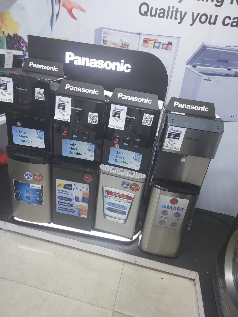 Panasonic water dispensers and Kenstar freezers in the showroom